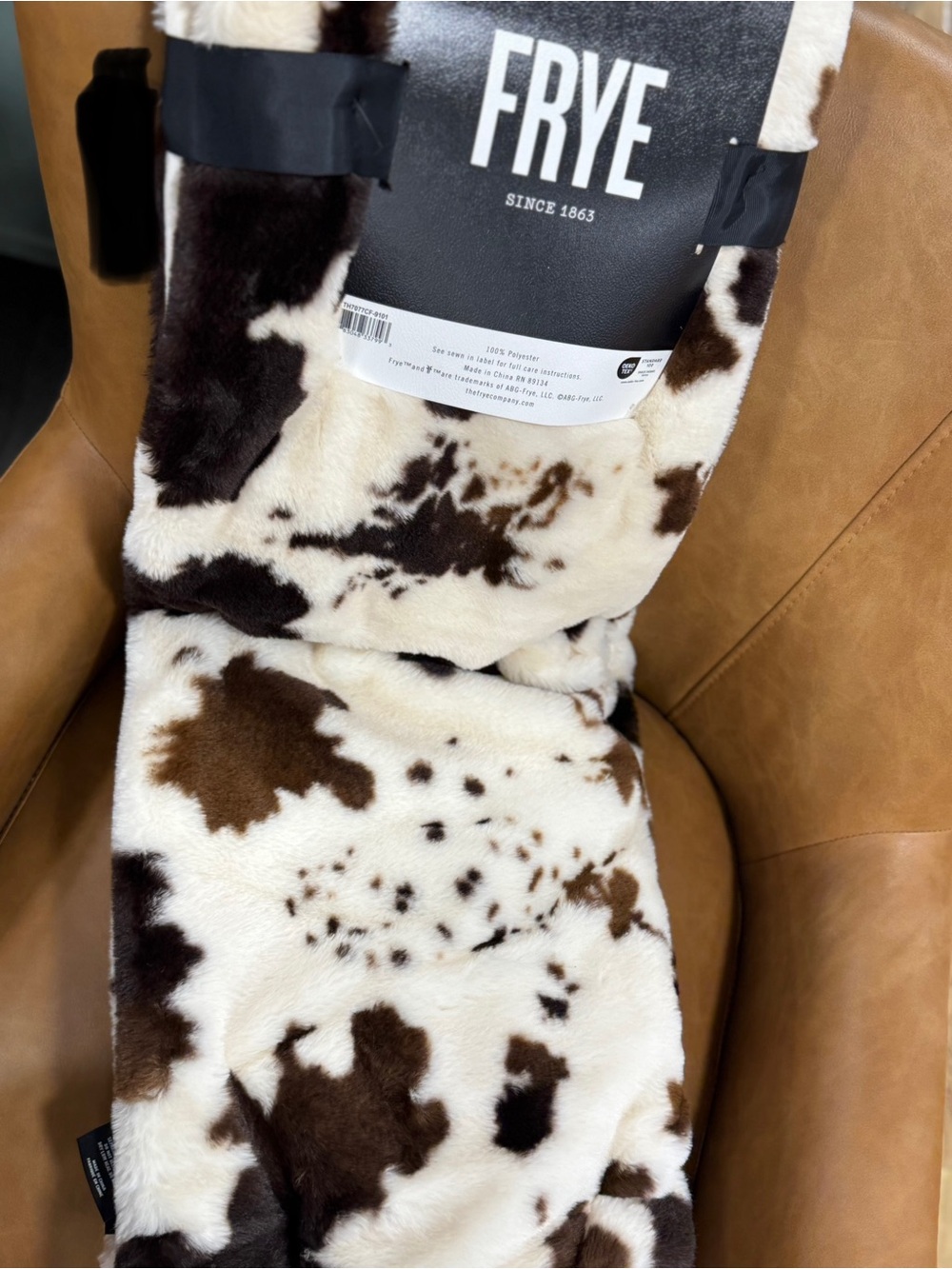 FRYE Cream and Brown Faux Cowhide Accent Throw